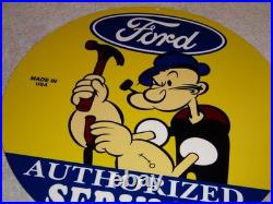VINTAGE FORD SERVICE With POPEYE THE SAILOR MAN 12 ENAMEL METAL GASOLINE OIL SIGN VINTAGE FORD SERVICE With POPEYE THE SAILOR MAN 12 ENAMEL METAL GASOLINE OIL SIGN
