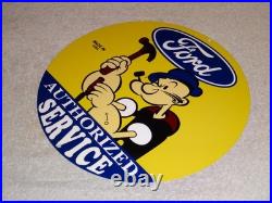 VINTAGE FORD SERVICE With POPEYE THE SAILOR MAN 12 ENAMEL METAL GASOLINE OIL SIGN