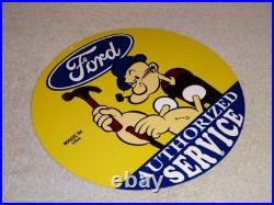 VINTAGE FORD SERVICE With POPEYE THE SAILOR MAN 12 ENAMEL METAL GASOLINE OIL SIGN