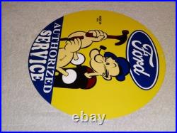 VINTAGE FORD SERVICE With POPEYE THE SAILOR MAN 12 ENAMEL METAL GASOLINE OIL SIGN