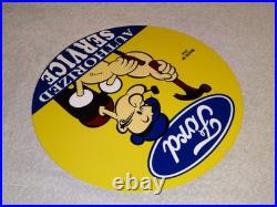 VINTAGE FORD SERVICE With POPEYE THE SAILOR MAN 12 ENAMEL METAL GASOLINE OIL SIGN