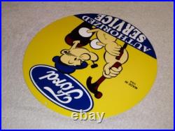 VINTAGE FORD SERVICE With POPEYE THE SAILOR MAN 12 ENAMEL METAL GASOLINE OIL SIGN