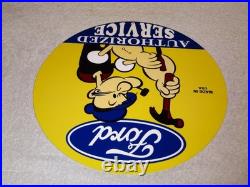 VINTAGE FORD SERVICE With POPEYE THE SAILOR MAN 12 ENAMEL METAL GASOLINE OIL SIGN