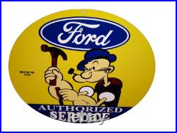 VINTAGE FORD SERVICE With POPEYE THE SAILOR MAN 12 ENAMEL METAL GASOLINE OIL SIGN