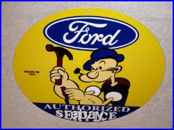 VINTAGE FORD SERVICE With POPEYE THE SAILOR MAN 12 ENAMEL METAL GASOLINE OIL SIGN