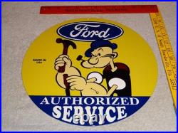 VINTAGE FORD SERVICE With POPEYE THE SAILOR MAN 12 ENAMEL METAL GASOLINE OIL SIGN