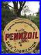 VINTAGE GAS OIL ORIGINAL SIGN PENNZOIL BROWN BELL early 1900's 2 sided porcelain