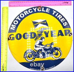 VINTAGE GENUINE GOODYEAR PORCELAIN SIGN PUMP PLATE GAS STATION OIL 12 x 12