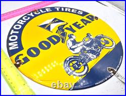 VINTAGE GENUINE GOODYEAR PORCELAIN SIGN PUMP PLATE GAS STATION OIL 12 x 12