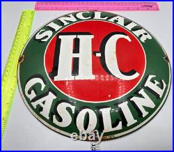 VINTAGE GENUINE SINCLAIR HC PORCELAIN SIGN PUMP PLATE GAS STATION OIL 12 x 12