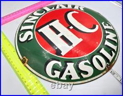 VINTAGE GENUINE SINCLAIR HC PORCELAIN SIGN PUMP PLATE GAS STATION OIL 12 x 12