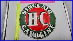 VINTAGE GENUINE SINCLAIR HC PORCELAIN SIGN PUMP PLATE GAS STATION OIL 12 x 12