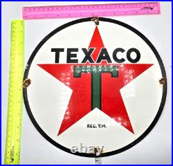 VINTAGE GENUINE TEXACO PORCELAIN SIGN PUMP PLATE GAS STATION OIL 12 x 12