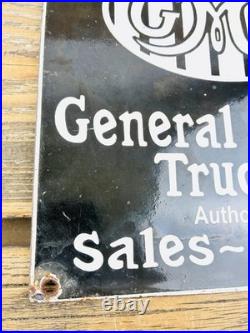 VINTAGE GMC TRUCKS 8x8 SALES SERVICE DEALERSHIP GAS STATION PORCELAIN OIL SIGN