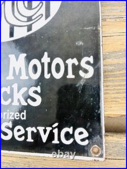 VINTAGE GMC TRUCKS 8x8 SALES SERVICE DEALERSHIP GAS STATION PORCELAIN OIL SIGN