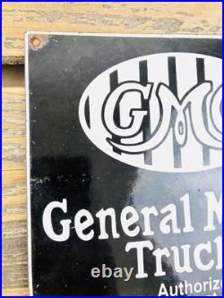 VINTAGE GMC TRUCKS 8x8 SALES SERVICE DEALERSHIP GAS STATION PORCELAIN OIL SIGN