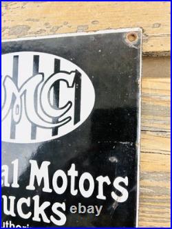 VINTAGE GMC TRUCKS 8x8 SALES SERVICE DEALERSHIP GAS STATION PORCELAIN OIL SIGN