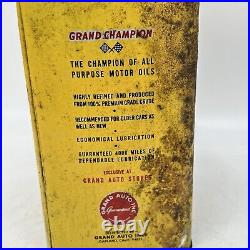 VINTAGE GRAND CHAMPION MOTOR OIL 2 GALLON Gas Can Rusty Metal Race Car Made USA