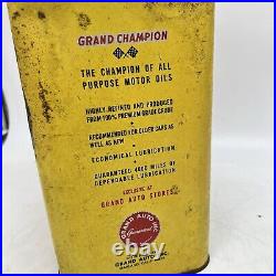 VINTAGE GRAND CHAMPION MOTOR OIL 2 GALLON Gas Can Rusty Metal Race Car Made USA