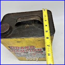 VINTAGE GRAND CHAMPION MOTOR OIL 2 GALLON Gas Can Rusty Metal Race Car Made USA