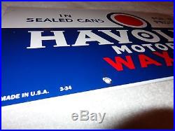 Vintage Havoline Wax Free 21 1/2 X 10 1/2 Porcelain Gas & Motor Oil Sign Nr