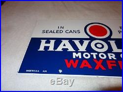 Vintage Havoline Wax Free 21 1/2 X 10 1/2 Porcelain Gas & Motor Oil Sign Nr