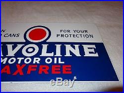 Vintage Havoline Wax Free 21 1/2 X 10 1/2 Porcelain Gas & Motor Oil Sign Nr