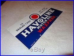 Vintage Havoline Wax Free 21 1/2 X 10 1/2 Porcelain Gas & Motor Oil Sign Nr