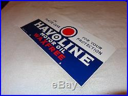 Vintage Havoline Wax Free 21 1/2 X 10 1/2 Porcelain Gas & Motor Oil Sign Nr