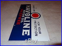 Vintage Havoline Wax Free 21 1/2 X 10 1/2 Porcelain Gas & Motor Oil Sign Nr