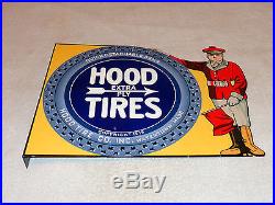 Vintage Hood Tire Dealer 16 X 12 Metal 2 Sided Gas, Oil & Tires Flange Sign Nr