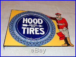 Vintage Hood Tire Dealer 16 X 12 Metal 2 Sided Gas, Oil & Tires Flange Sign Nr