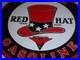 VINTAGE INDEPENDENT OIL & RED HAT GASOLINE With BIRD 11 1/4 PORCELAIN METAL SIGN