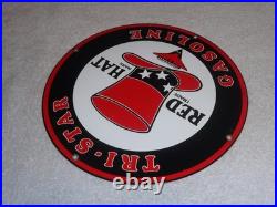 VINTAGE INDEPENDENT OIL & RED HAT GASOLINE With BIRD 11 1/4 PORCELAIN METAL SIGN
