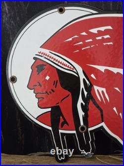 VINTAGE INDIAN AEROLENE OIL PRODUCTS PORCELAIN GAS SIGN MOTOR OIL 9x9