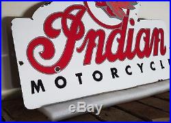 VINTAGE INDIAN MOTORCYCLES HEAVY 19 3/4 x 13 PORCELAIN AUTO GAS & OIL SIGN
