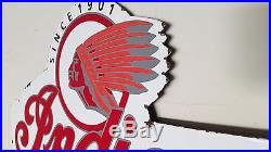 VINTAGE INDIAN MOTORCYCLES HEAVY 19 3/4 x 13 PORCELAIN AUTO GAS & OIL SIGN