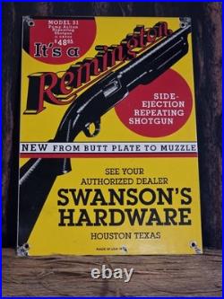 VINTAGE IT'S A REMINGTON PORCELAIN SIGN HOUSTON HARDWARE AMMUNITION 14x10