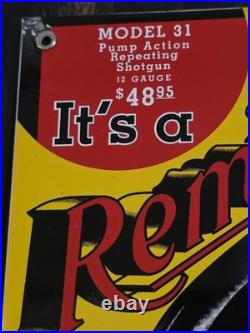 VINTAGE IT'S A REMINGTON PORCELAIN SIGN HOUSTON HARDWARE AMMUNITION 14x10