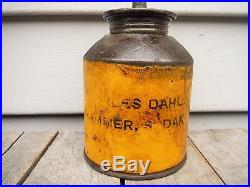 Vintage John Deere Yellow Oiler Oil Can C. Dahl Hammer South Dakota Rare! Sign