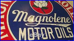 Vintage Magnolia Petroleum Porcelain Motor Oil Sign Garage Barn Farm Rare 18