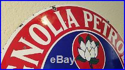 Vintage Magnolia Petroleum Porcelain Motor Oil Sign Garage Barn Farm Rare 18