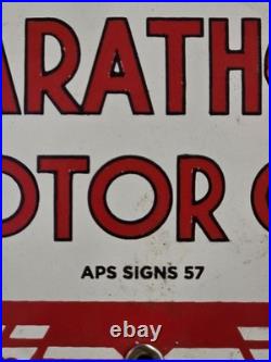 VINTAGE MARATHON MOTOR OIL PORCELAIN SIGN 10x8.5