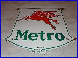 Vintage Mobil Metro 11 3/4 Porcelain Gas & Oil Sign! Pump Plate! No Reserve