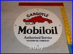 VINTAGE MOBIL MOBILOIL With GARGOYLE 11 3/4 PORCELAIN METAL GASOLINE & OIL SIGN