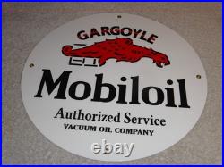 VINTAGE MOBIL MOBILOIL With GARGOYLE 11 3/4 PORCELAIN METAL GASOLINE & OIL SIGN