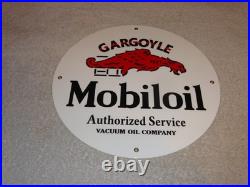 VINTAGE MOBIL MOBILOIL With GARGOYLE 11 3/4 PORCELAIN METAL GASOLINE & OIL SIGN
