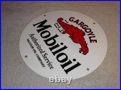 VINTAGE MOBIL MOBILOIL With GARGOYLE 11 3/4 PORCELAIN METAL GASOLINE & OIL SIGN