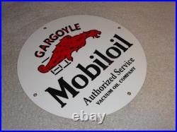 VINTAGE MOBIL MOBILOIL With GARGOYLE 11 3/4 PORCELAIN METAL GASOLINE & OIL SIGN