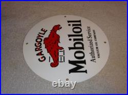 VINTAGE MOBIL MOBILOIL With GARGOYLE 11 3/4 PORCELAIN METAL GASOLINE & OIL SIGN